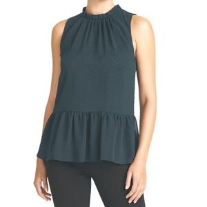 LOFT Petite Swiss Dot Casual Sleeveless Peplum Ruffle Neck Top Size LP